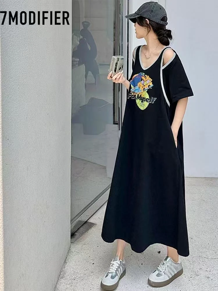 900-949春夏款休闲中长款款微胖大码连衣裙