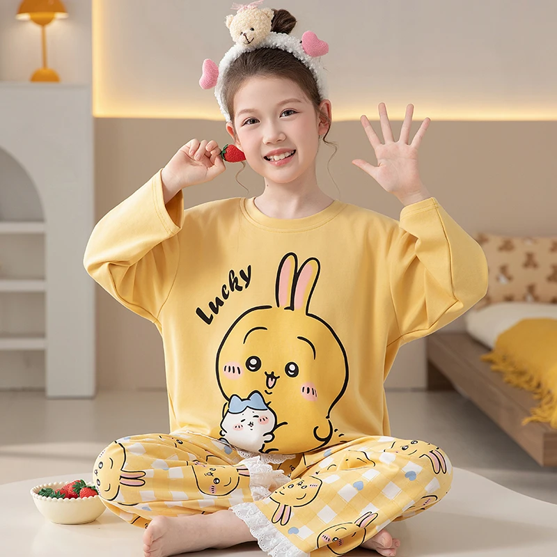 chiikawa女童睡衣儿童秋季薄款纯棉长袖套装小女孩乌萨奇家居服秋