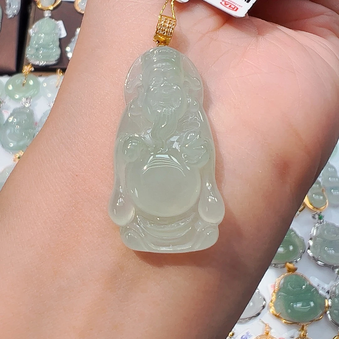 翡翠18K金镶嵌吊坠(不含链)财神爷