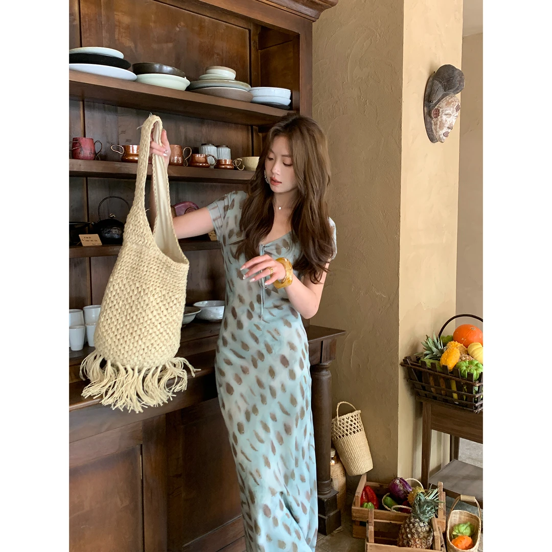 夏日私语RARE ZZ 度假系列修身显瘦优雅气质吊带碎花长裙