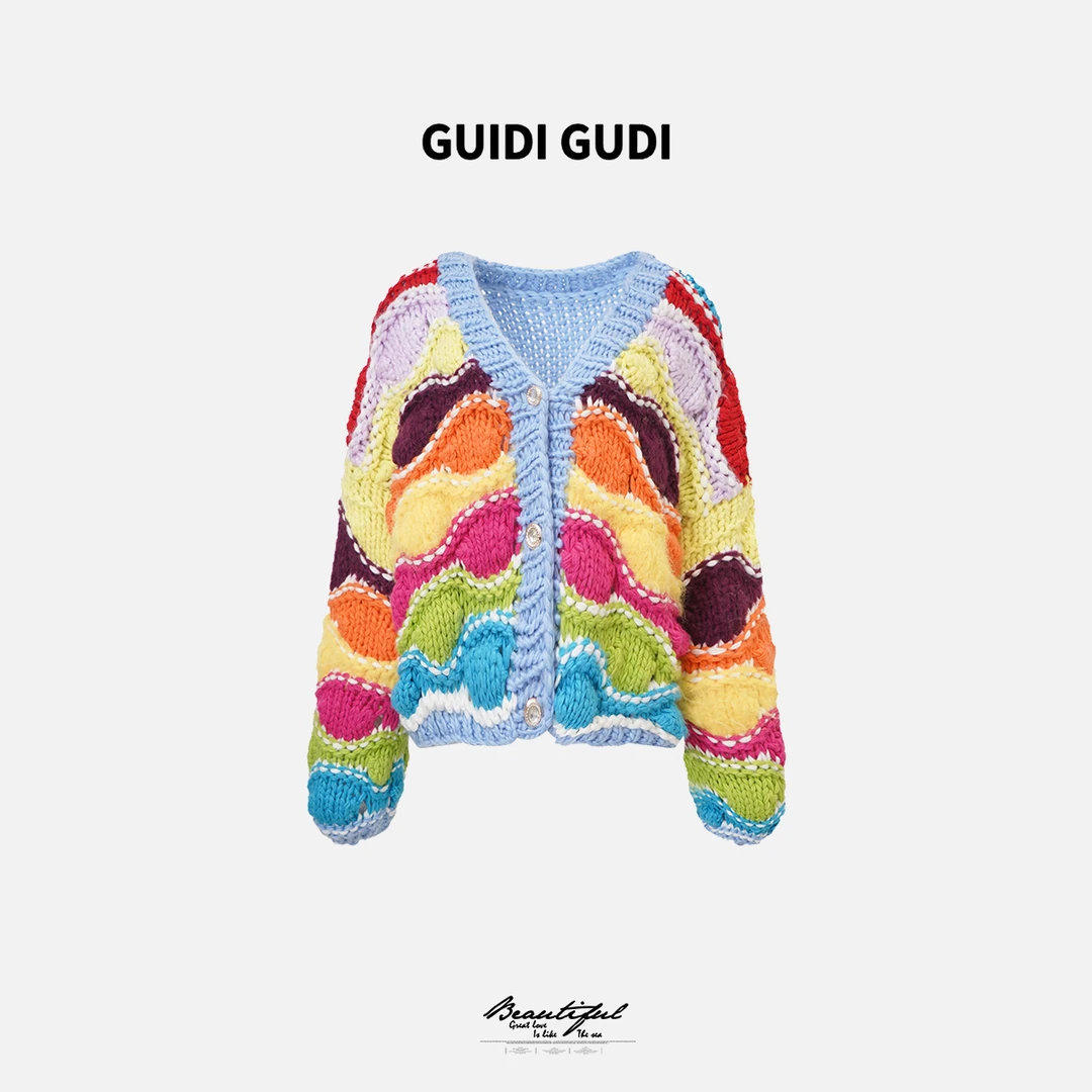 GUIDI GUDI【彩虹轨迹】重工彩虹时尚长袖外套/黄加蓝