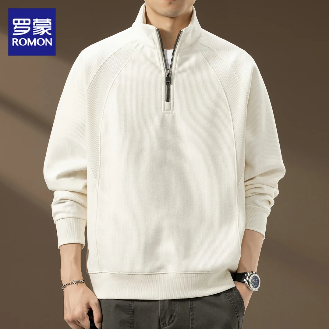 罗蒙男士春秋卫衣2025新款半拉链立领美式休闲肌理感打底衫男装