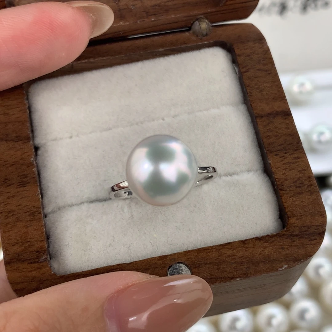 定制海水珍珠银S925镶嵌戒指/指环澳白10-11mm