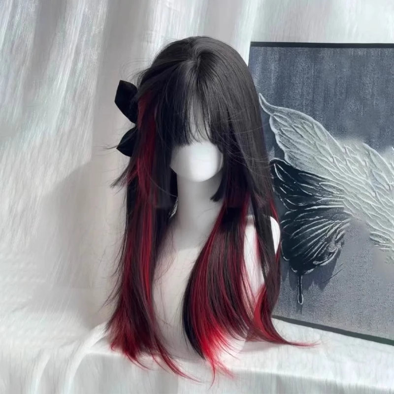 困困鱼【流星月】假发女黑红挑染公主切长直发人间富江仿真发全头套