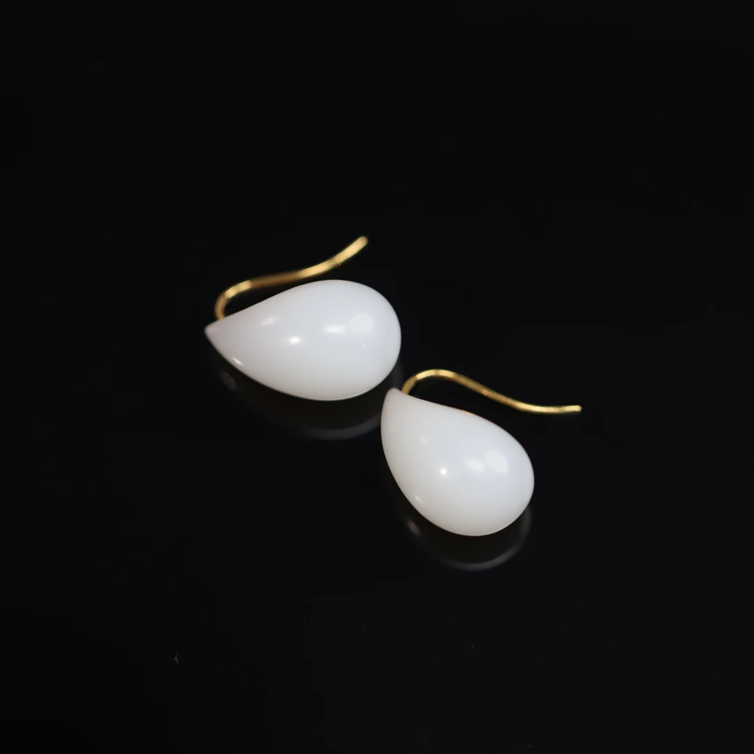 水滴耳环·新疆和田玉18K金耳钩古风简约大气