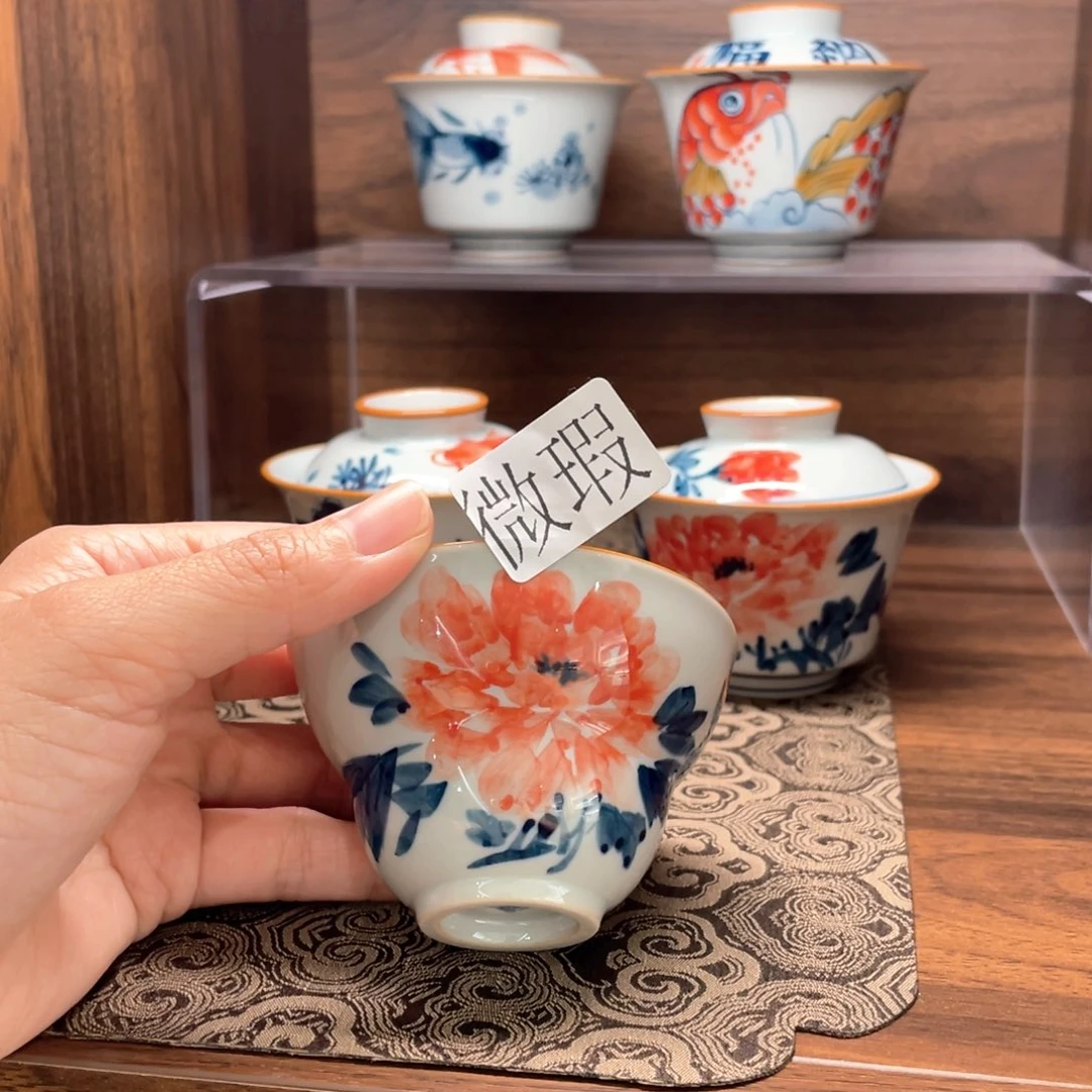 釉下手绘茶具微瑕