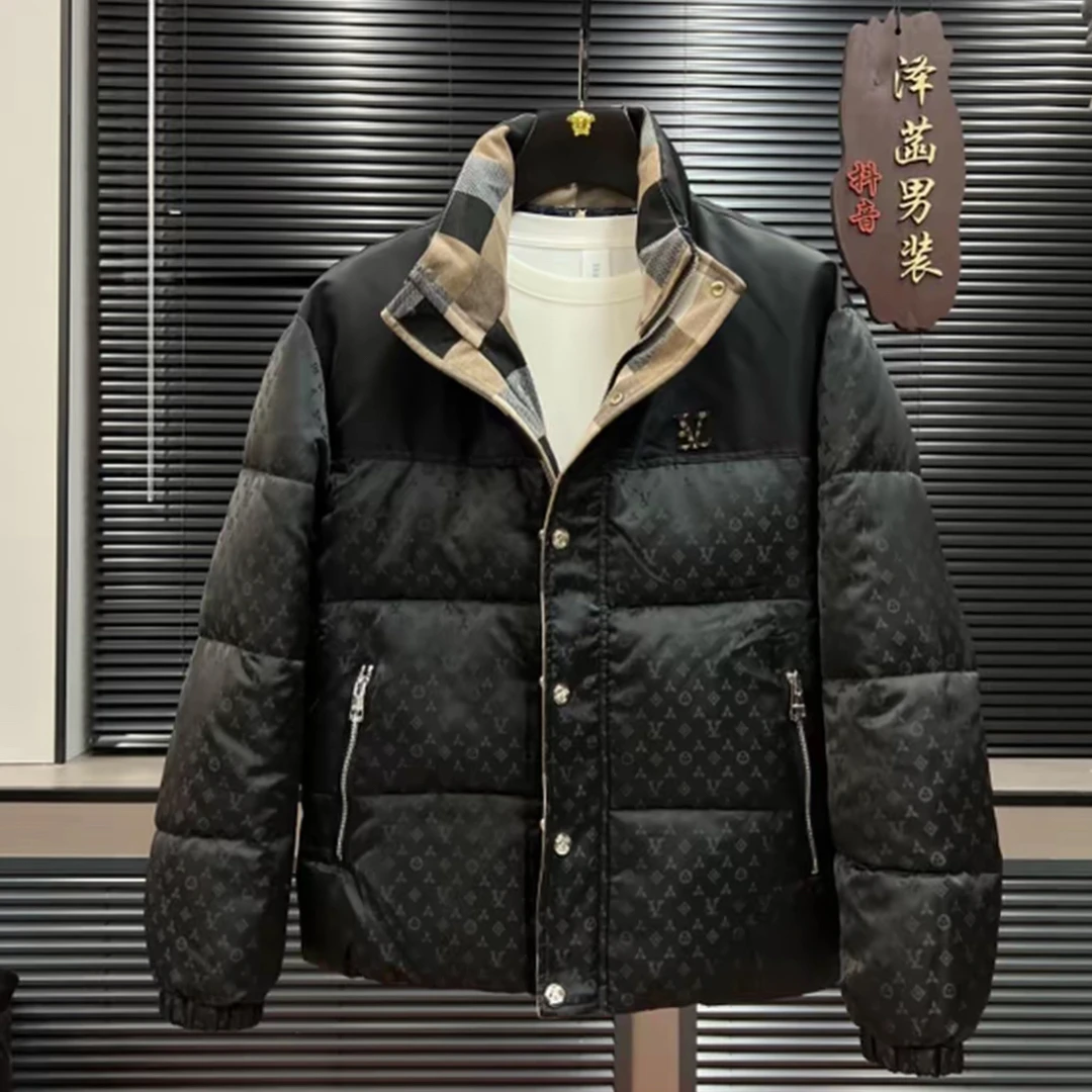 冬季加厚棉服欧货潮牌提花保暖个性帅气拼接休闲立领修身棉衣外套