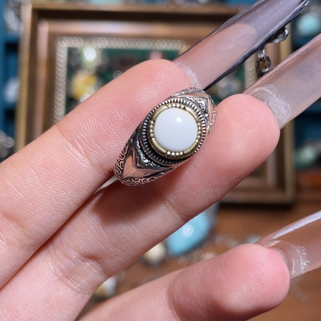 琥珀银S925镶嵌戒指