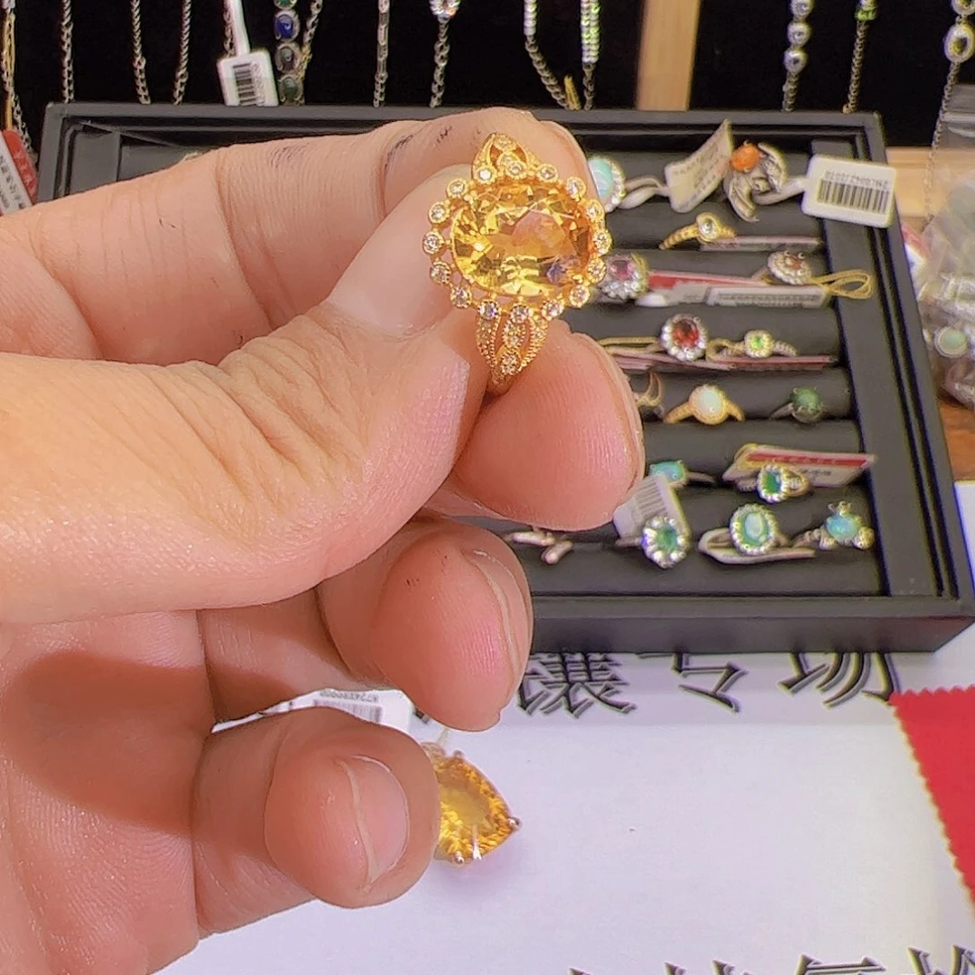 黄晶戒指银S925镶嵌戒指