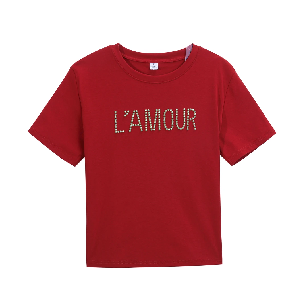 【夏日】夏季重工气质显瘦设计感女士时尚百搭圆领T恤B872#