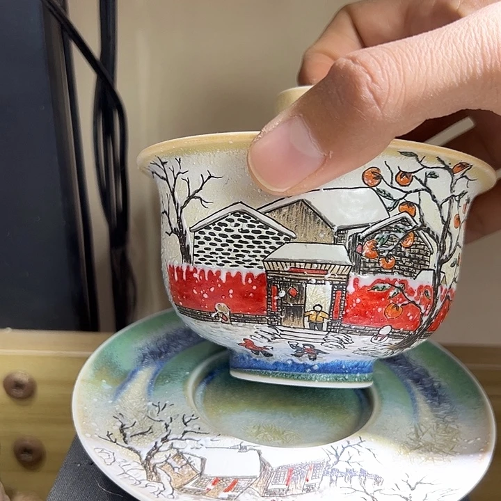 手绘红墙雪柿主人杯