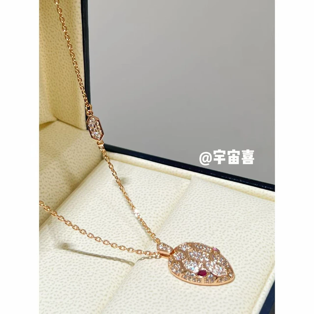 铜合金锆石项链 G2-085【粉金满锆火龙果眼睛蛇头项链】