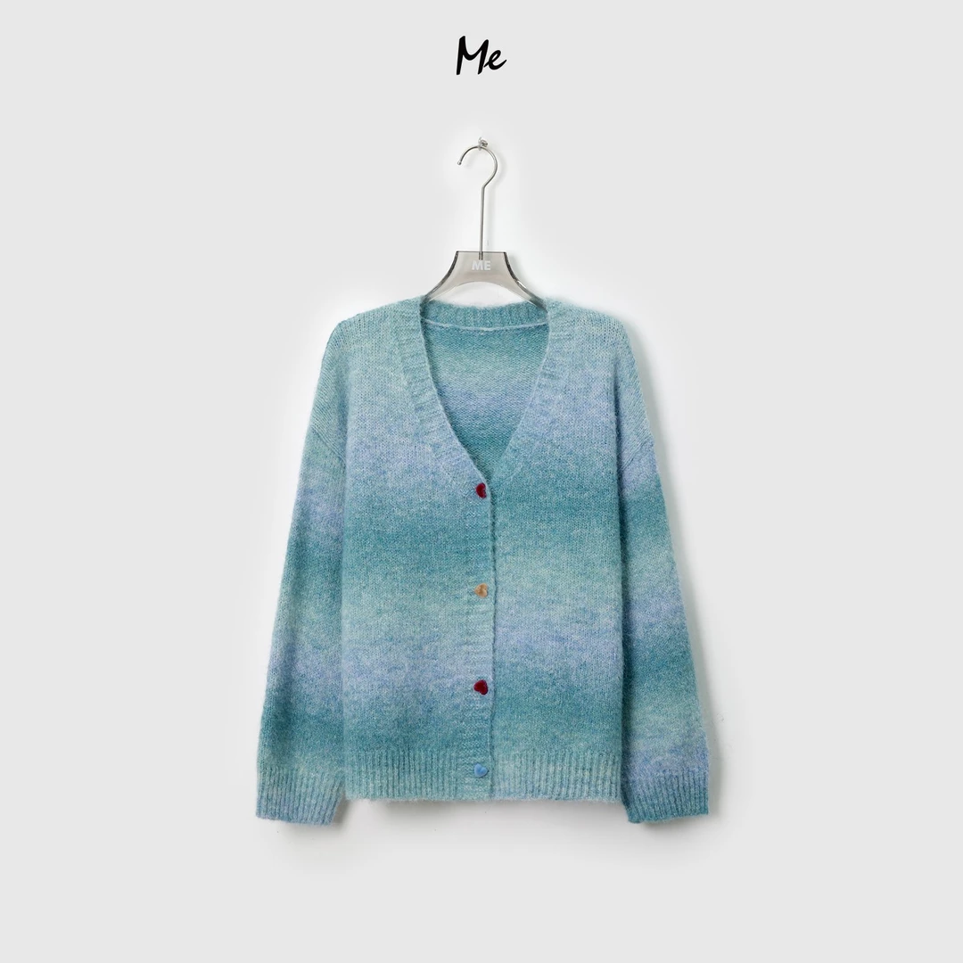 ME【画廊】绵羊毛混纺渐变段染针织上衣高级感百搭v领毛衣MEQA2734