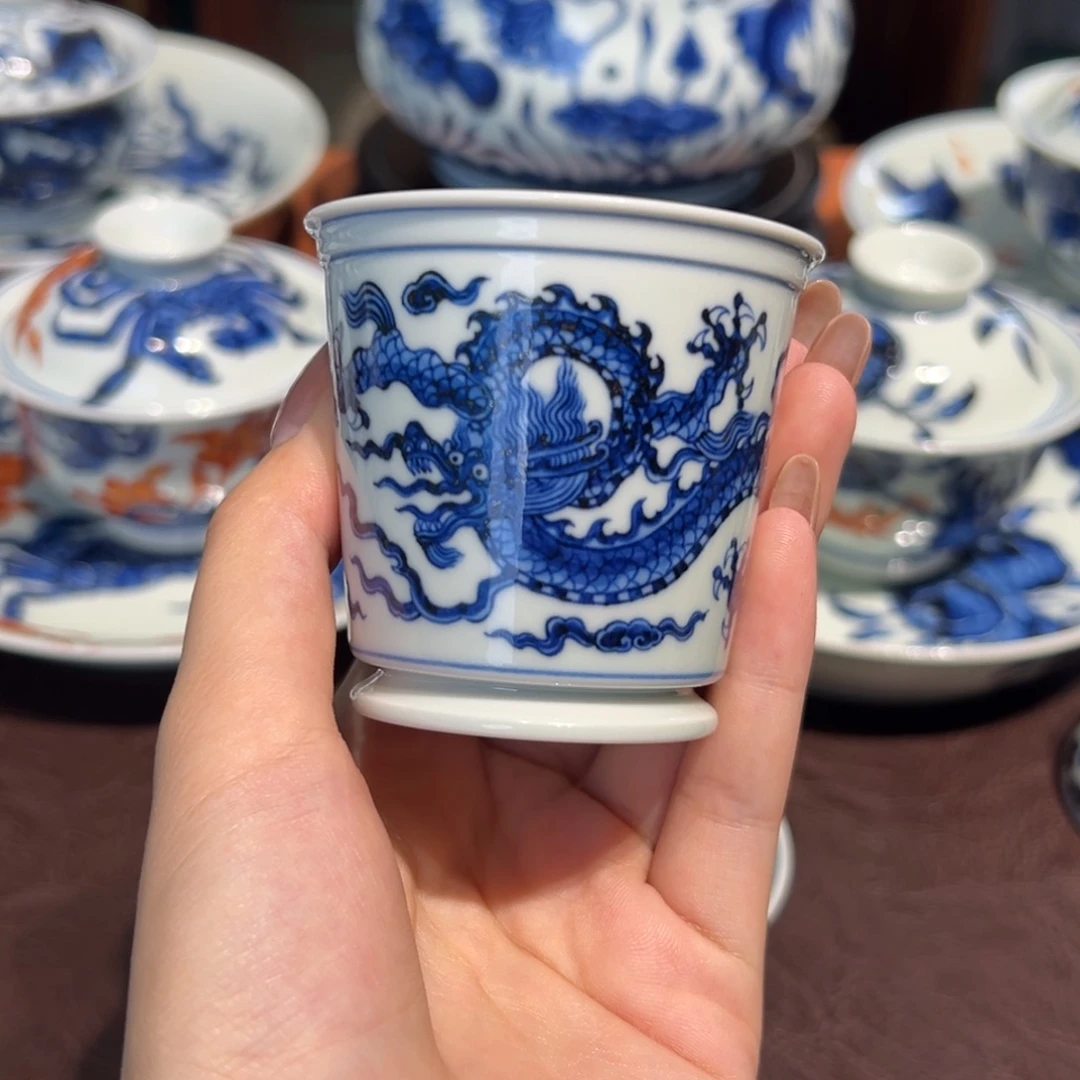 青花雯华堂手绘杯杯