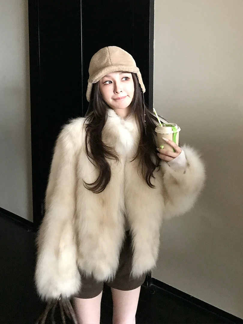人造皮草 毛毛2025新款环保狐狸毛皮毛一体高级感立领皮草外套女