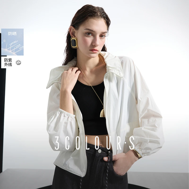 三彩2025春季新款宽松云朵立领防晒衫韩系休闲外套轻薄防紫外线S