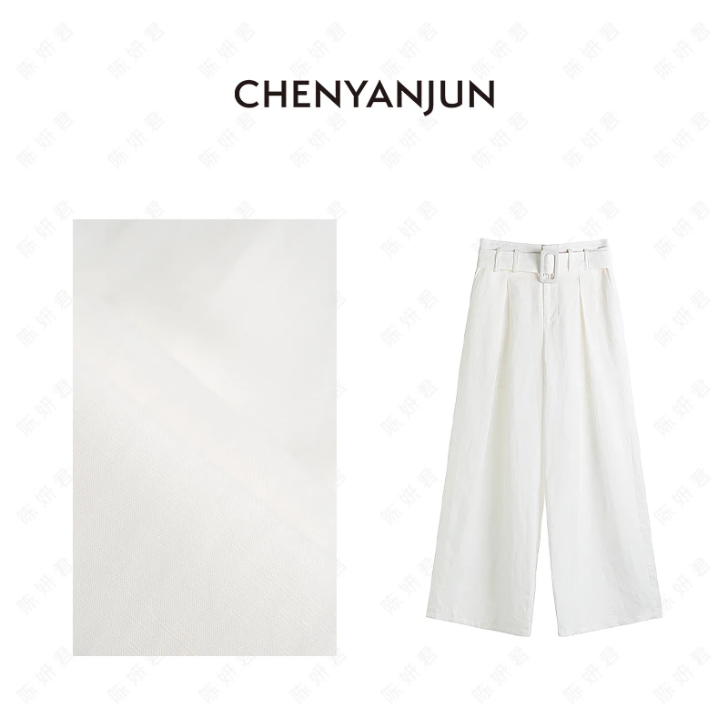 陈妍君【高腰天si亚麻休闲配腰带百搭阔腿裤】  CYJ-JJ165-5293