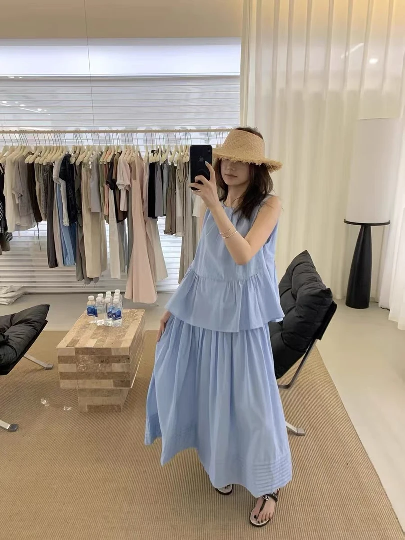 灰灰呀！6166 韩系 气质荷叶边下摆假两件背心连衣裙