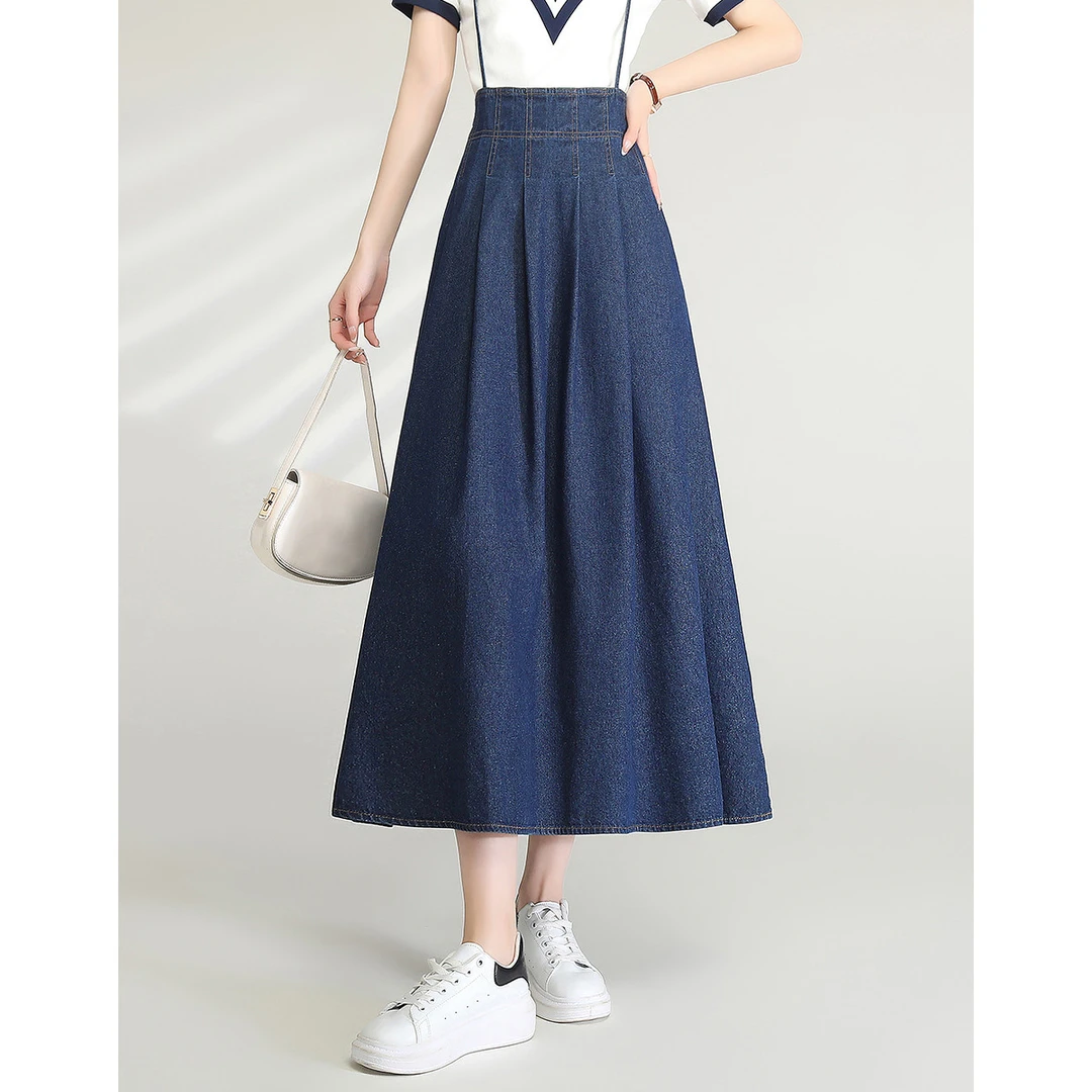 【商场同款新品】白鹿语洗水牛仔捏折背带裙春夏款长吊带裙HU20324