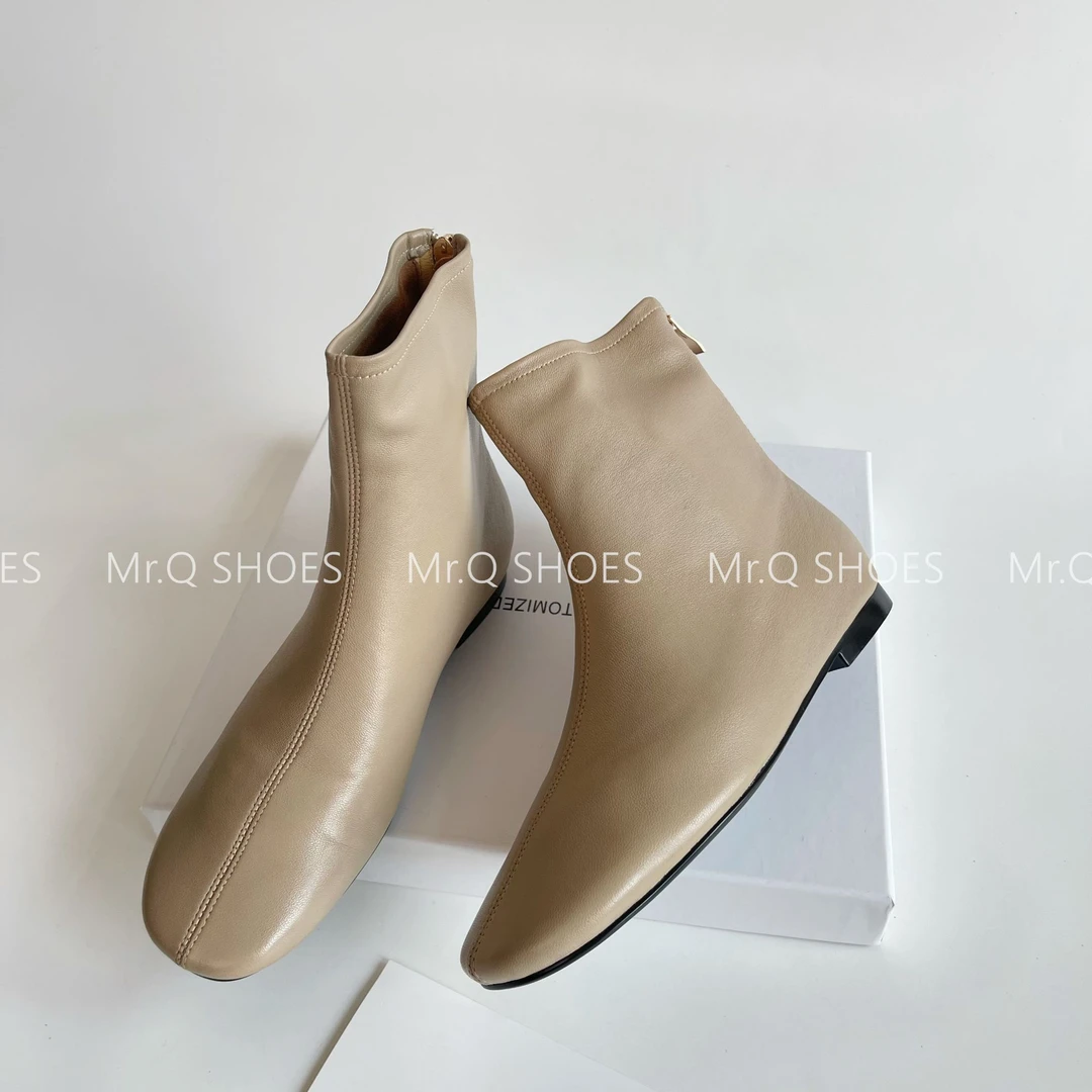 34-40码/跟高3cm/黑杏焦/简约百搭内增高软底圆头平底瘦瘦靴