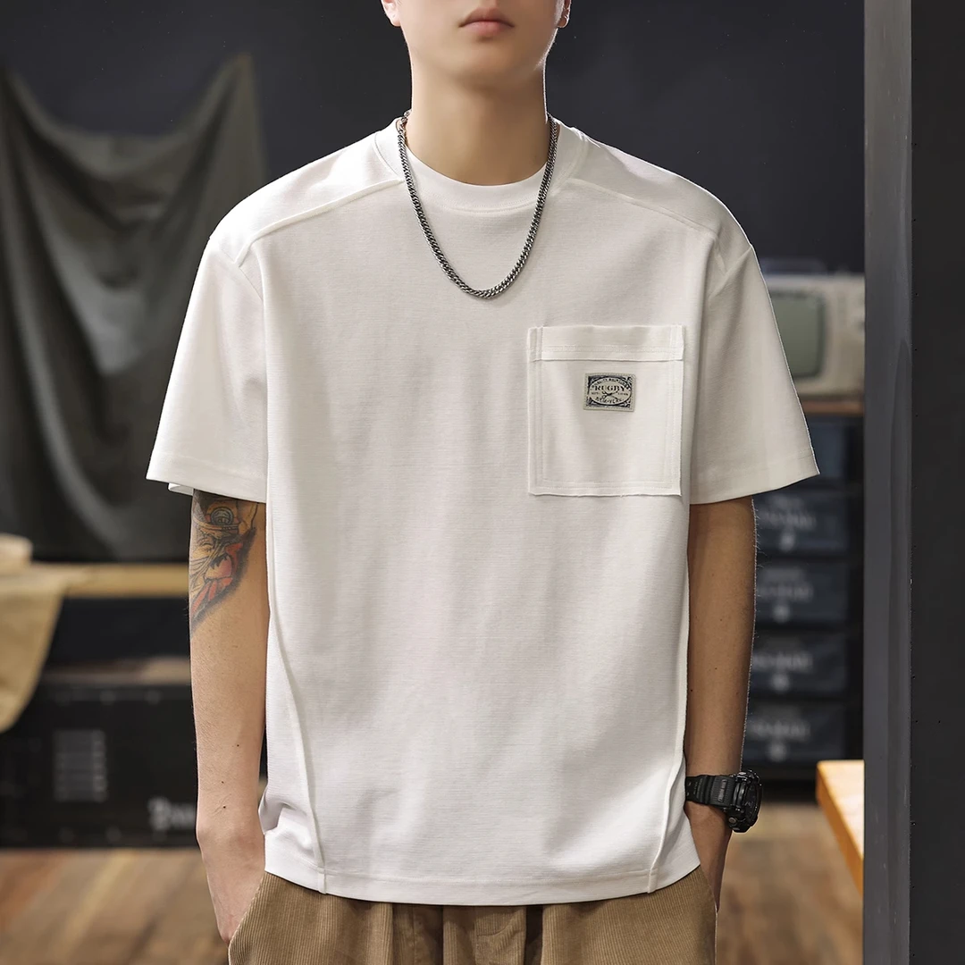 MR.MUDI/穆迪先生舒适亲肤短袖T恤男25夏季新款复古男士白色半袖