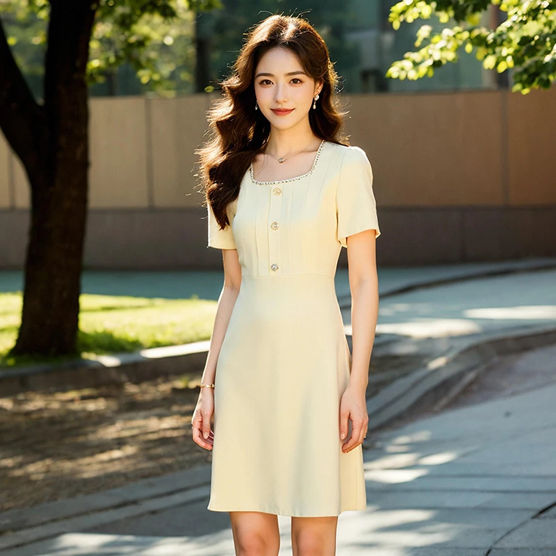 奢姿大码女装2025夏季气质方领连衣裙胖妹妹时尚优雅小香风裙子