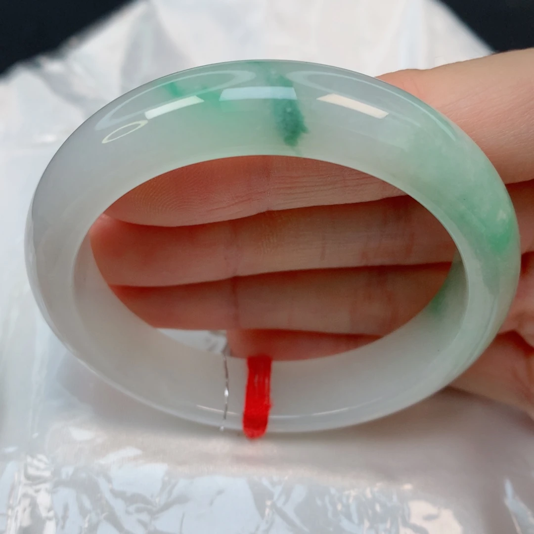 未镶嵌手镯翡翠52.8正圈，种水好，白底青，有纹，08