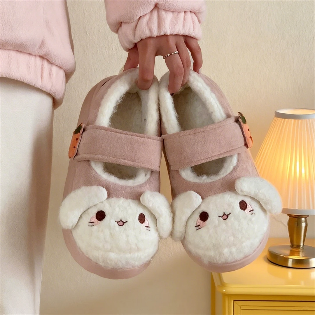 细细条 创意魔术贴外穿保暖舒适棉鞋软萌可爱小兔冬季款豆豆鞋