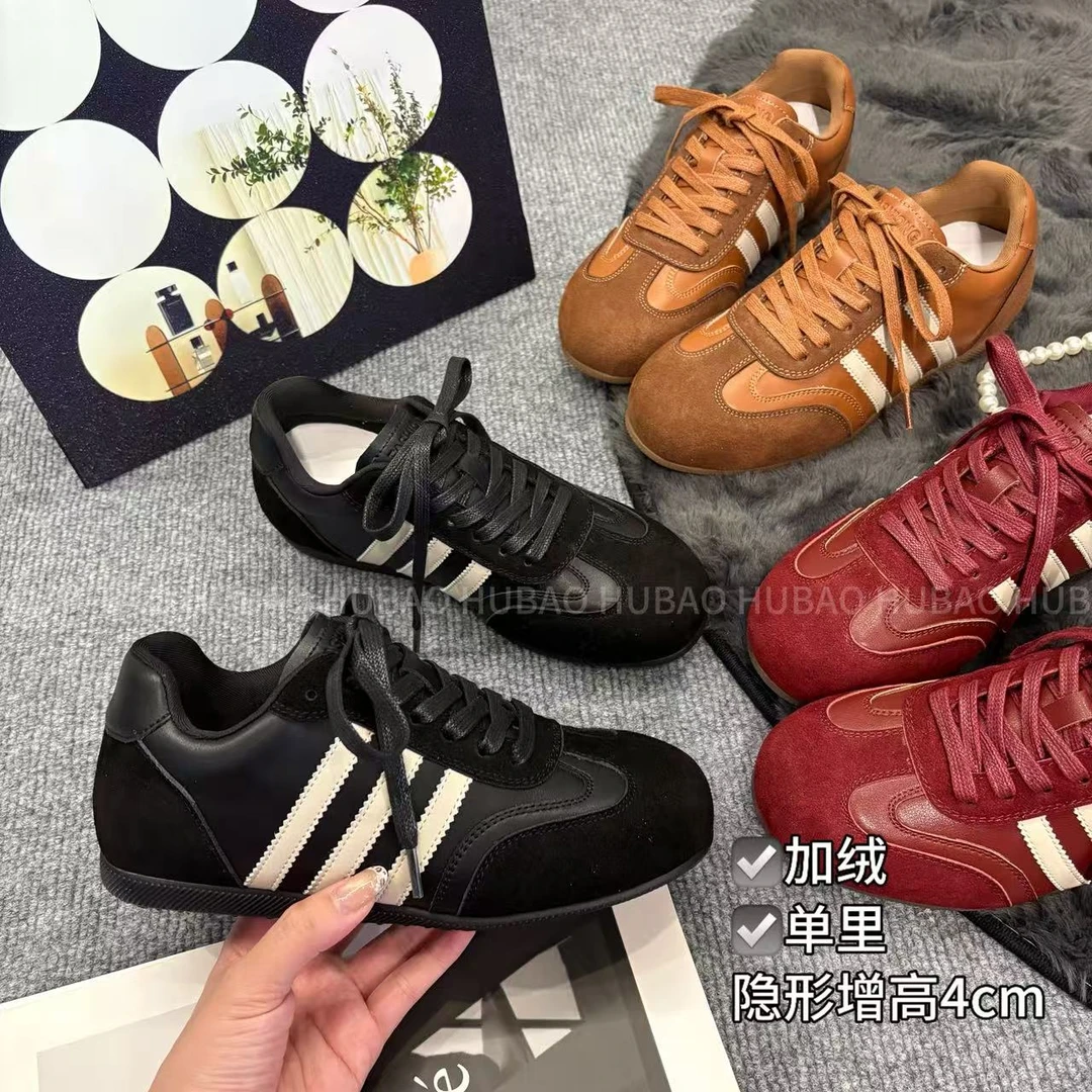 生巧慕斯【hu'bao】隐形心机增高加绒单里软弹舒适休闲鞋圆头德训鞋