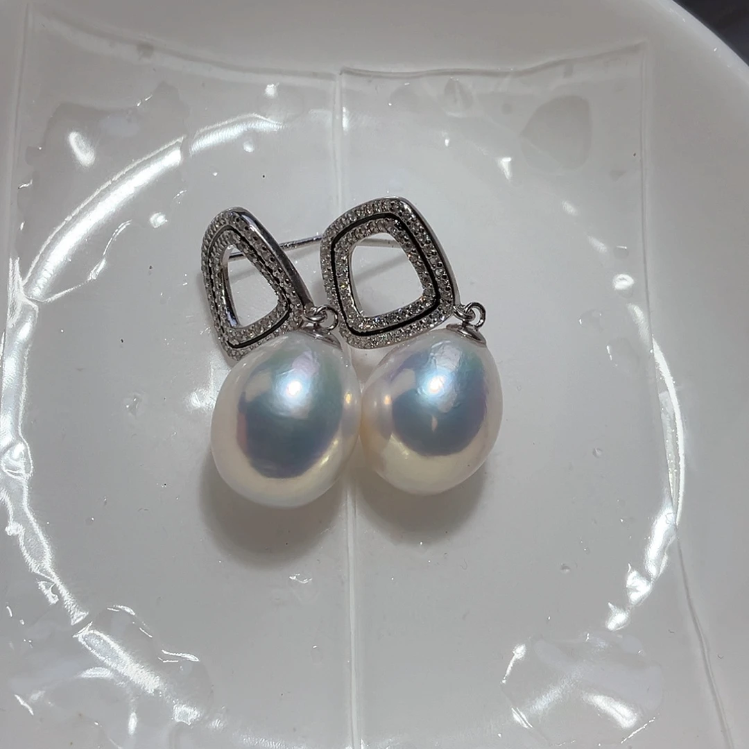 淡水珍珠耳饰银S925镶嵌