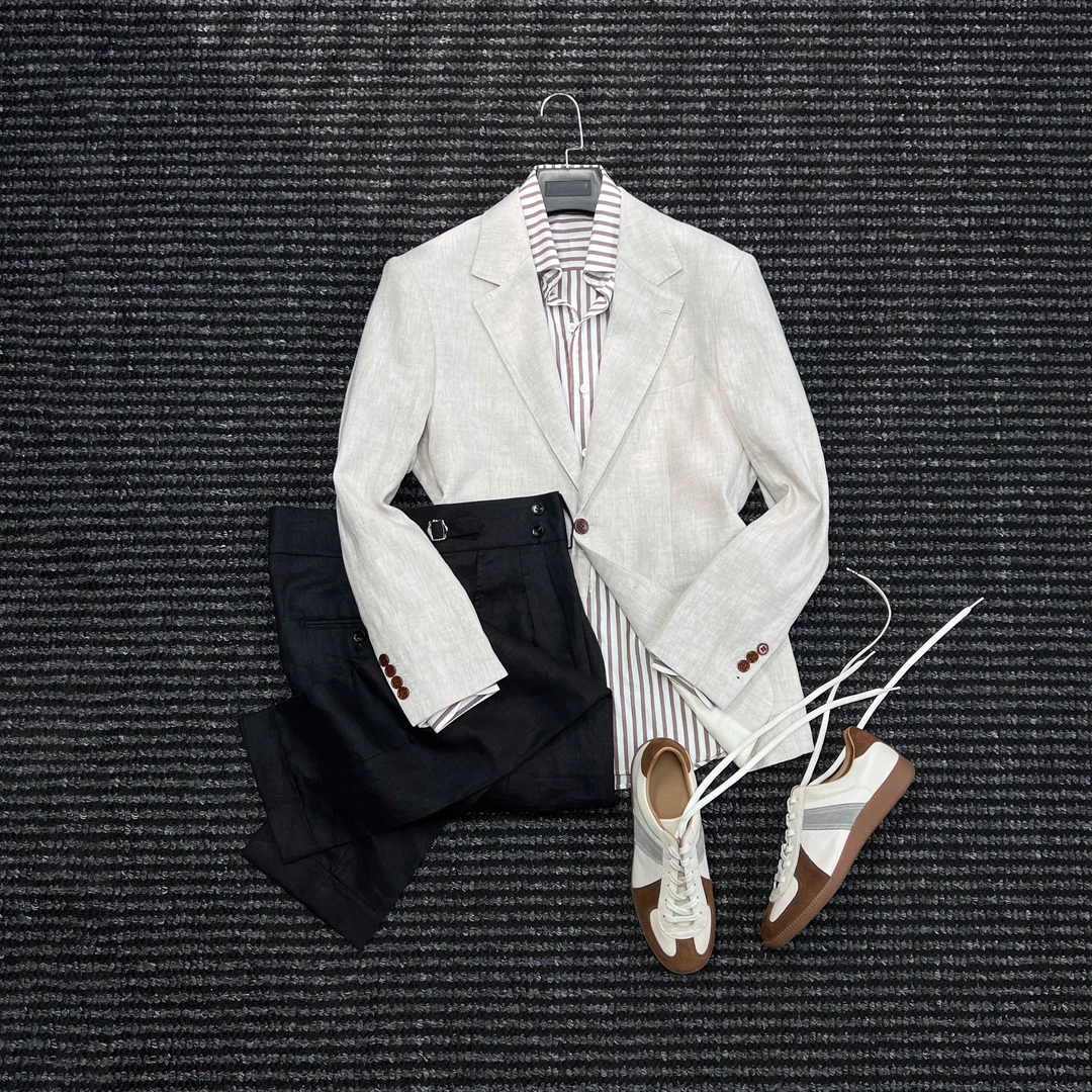 CssuGent那不勒斯皇后高定100%亚麻无结构半里衬西服男休闲西装潮