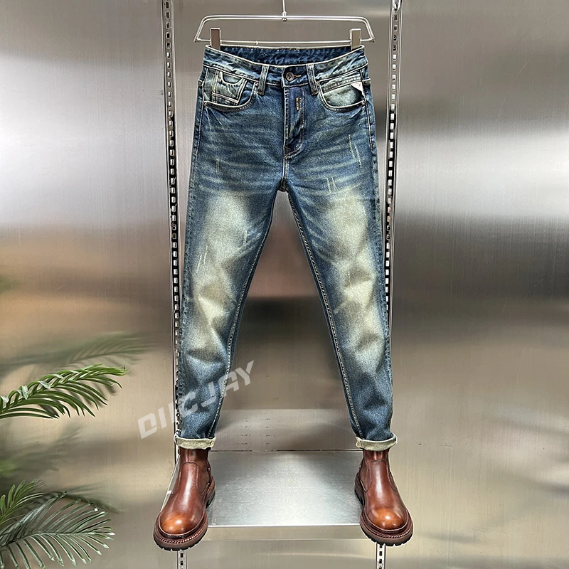 無地亭男装秋冬季新款美式高街复古水洗弹力修身显瘦舒适牛仔裤男