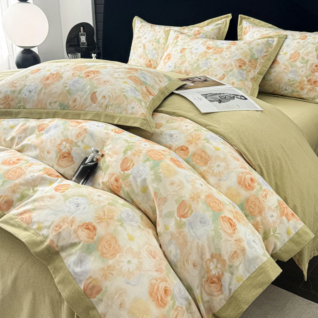 秋冬全棉加厚磨毛四件套纯棉斜纹被套床单亲肤柔软宽边工艺款