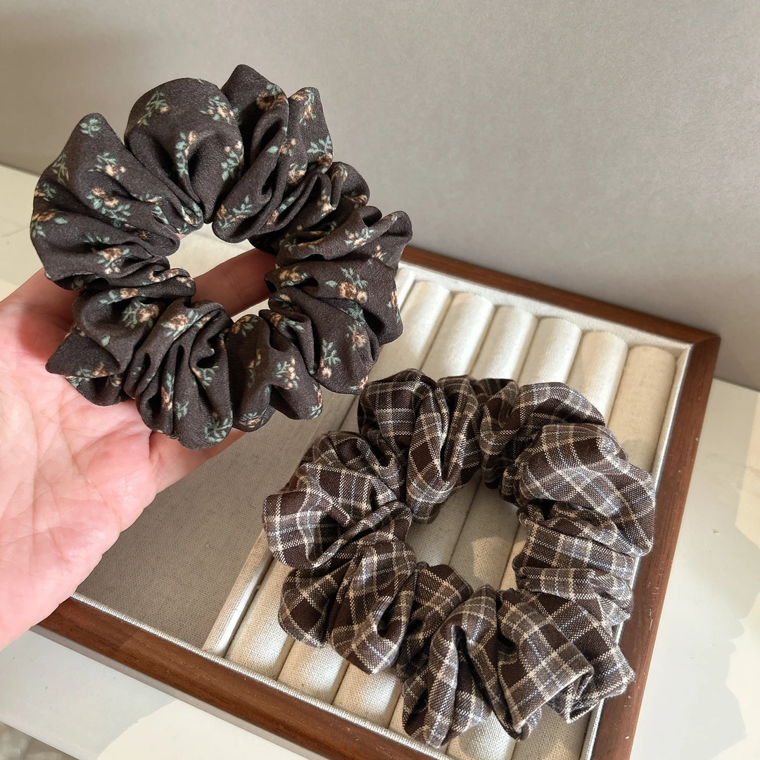 秋冬新款韩系碎花格子小肠发圈发绳头饰法式清新皮筋简约百搭头绳