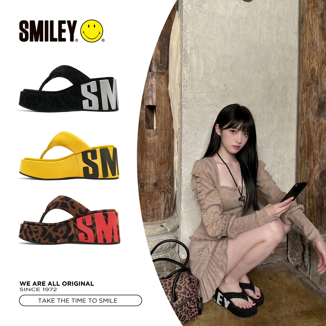 SMILEY笑脸厚底增高夏季外穿夹脚人字拖女时尚百搭松糕坡跟凉拖