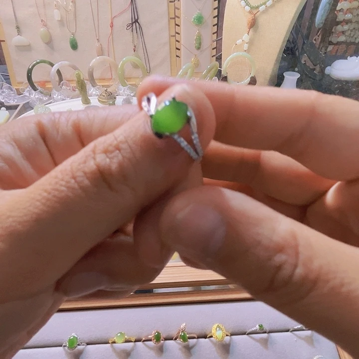 和田玉戒指银S925镶嵌