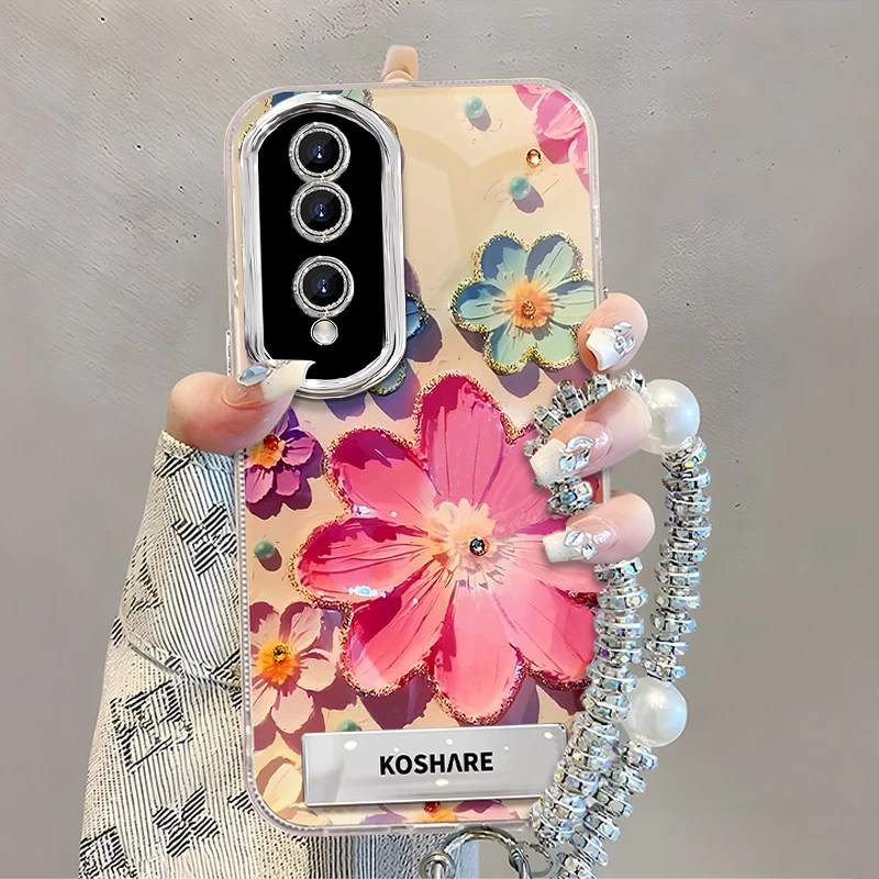 适用于【华为】荣耀80Pro曲面屏新款油画花朵网红时尚创意手机壳