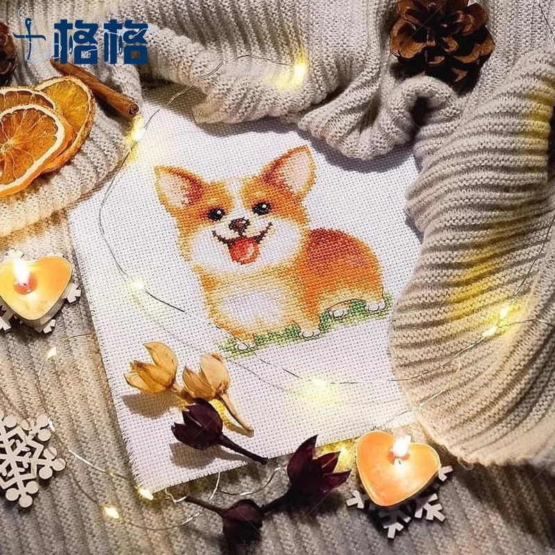 法国DMC十字绣套件 挂画 客厅 餐厅 卧室 新品 印花 萌宠小狗柯基