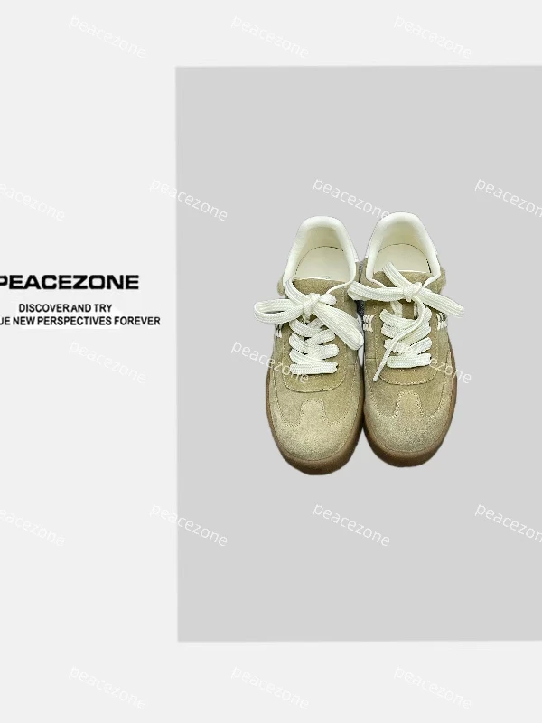 Peacezone【杏色休闲】极简纯色系带休闲板鞋