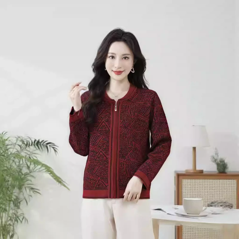 中年妈妈装秋季打底衫女圆领针织毛衣