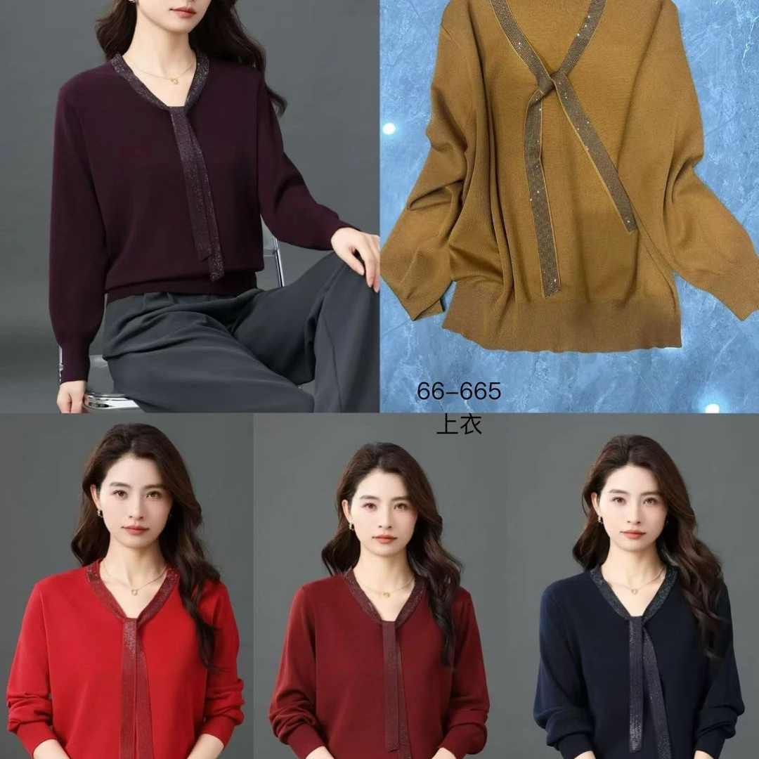 66-665新款秋季洋气百搭妈妈针织衫打底上衣