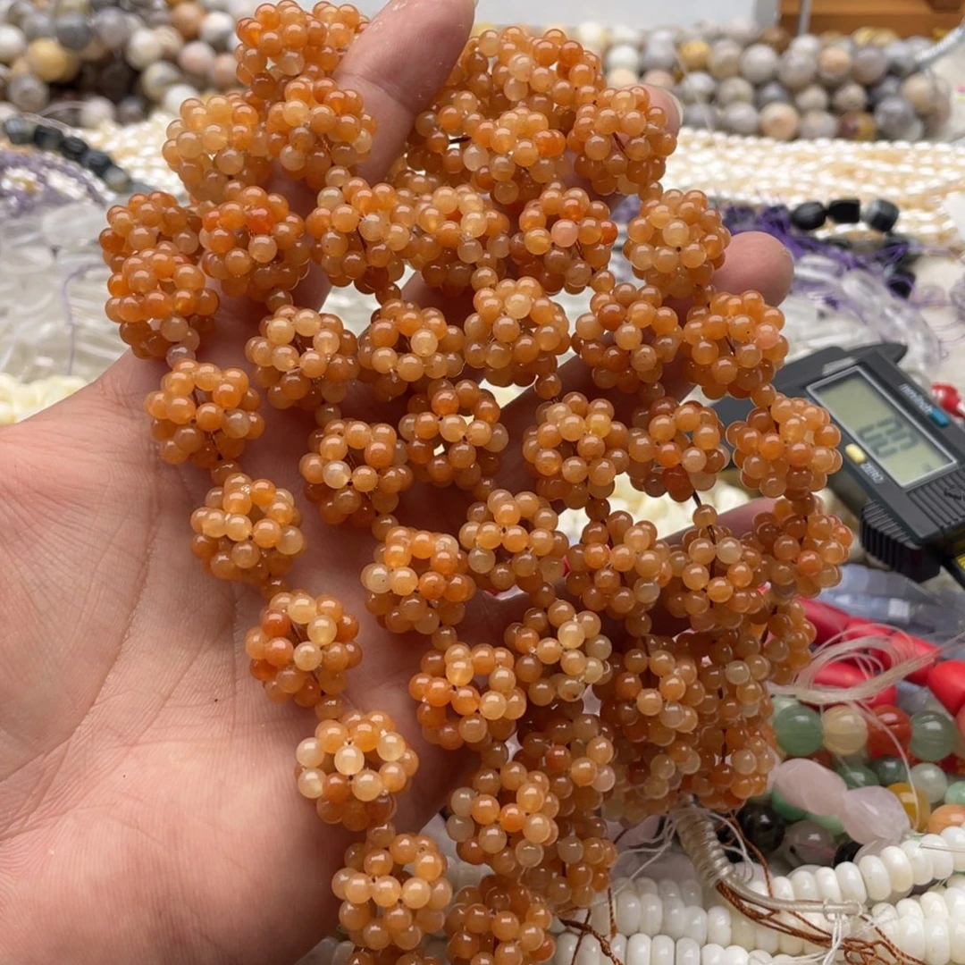 未镶嵌玛瑙/玉髓珠宝半成品一条装卡15+mm红东临编织绣球