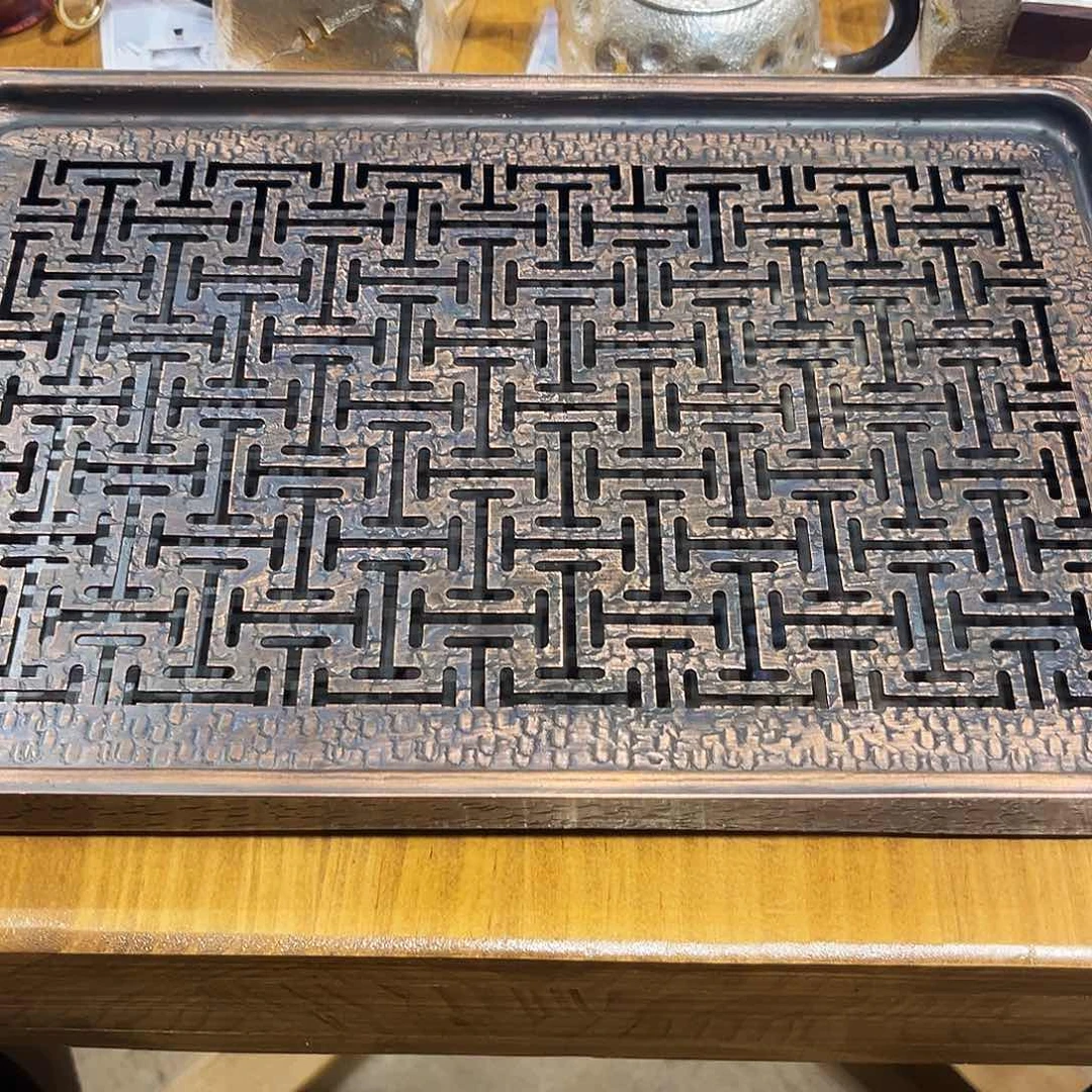美***后复古长方形窗花茶盘手工锻打工艺