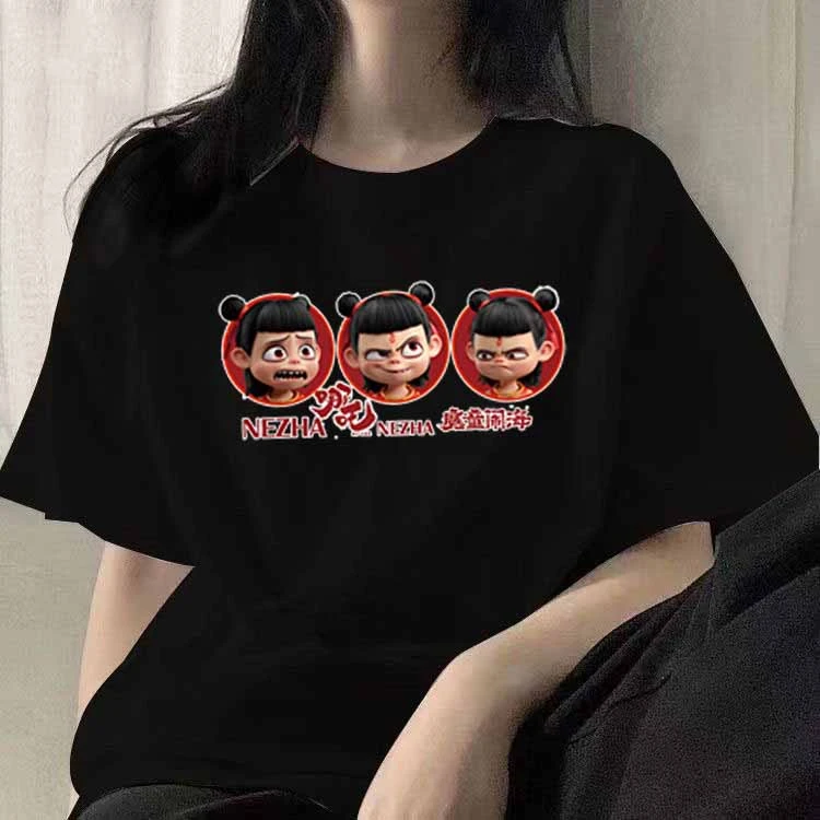 怡宫英华夏季新款重磅纯棉短袖哪吒闹海印花透气休闲