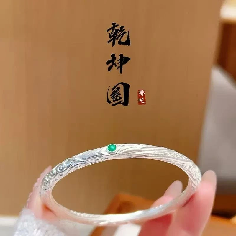 足银手镯 999.9  哪吒乾坤圈闭口手镯  节日礼物送老婆/送女朋友