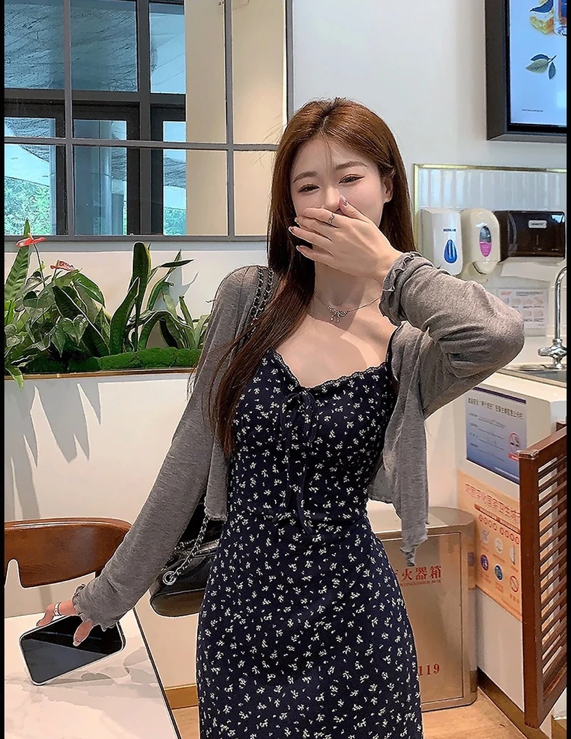 韩国小镇～夏季穿搭一整套女装韩版碎花连衣裙女夏季显瘦吊带裙子