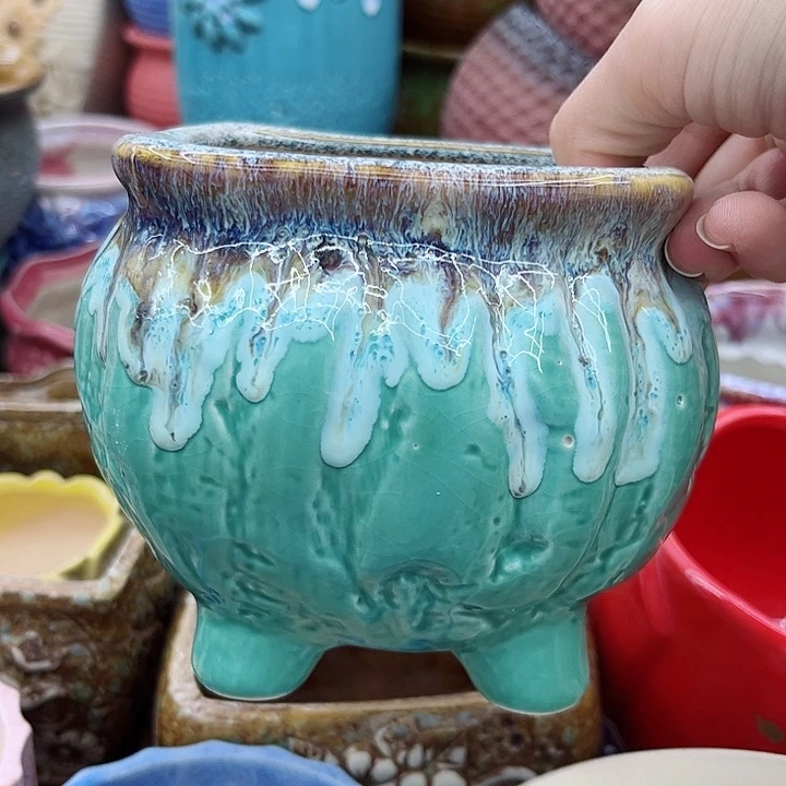 多肉绿植陶瓷花盆9.9包邮，有孔