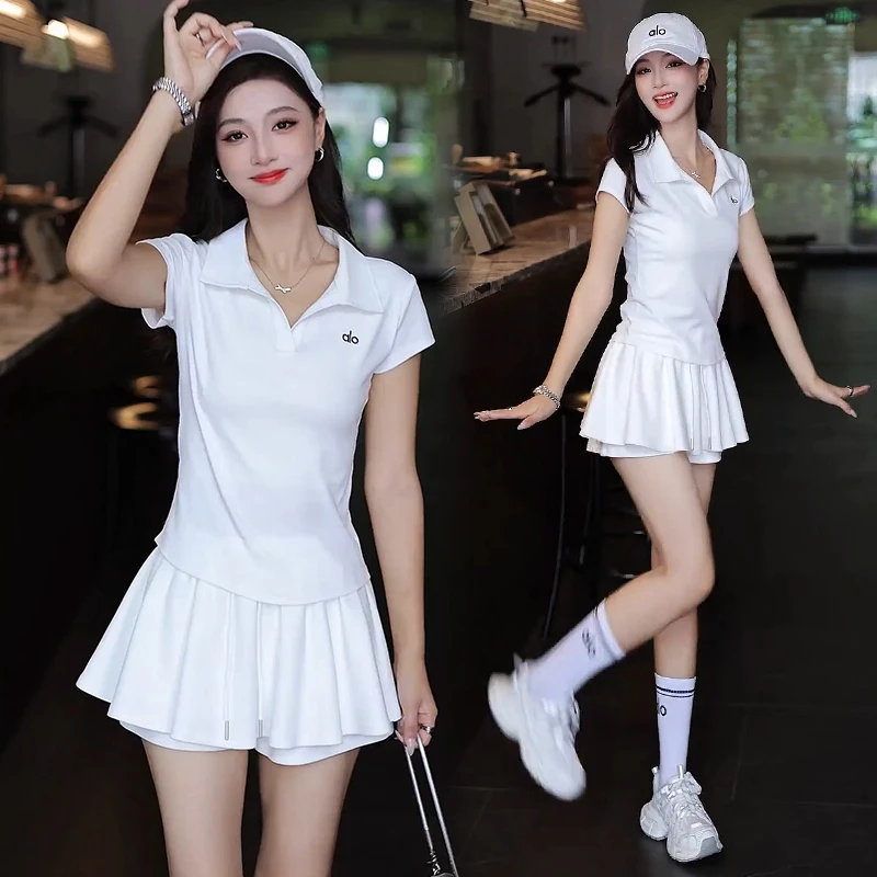 时尚休闲短袖T恤女百褶裙裤两件套夏季薄款显瘦韩版高腰运动套装