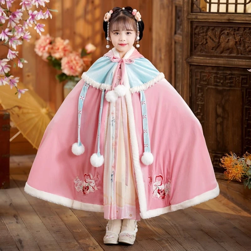 【海兔斗篷】新款汉服女童斗篷外出披风冬季加绒加厚披肩外套