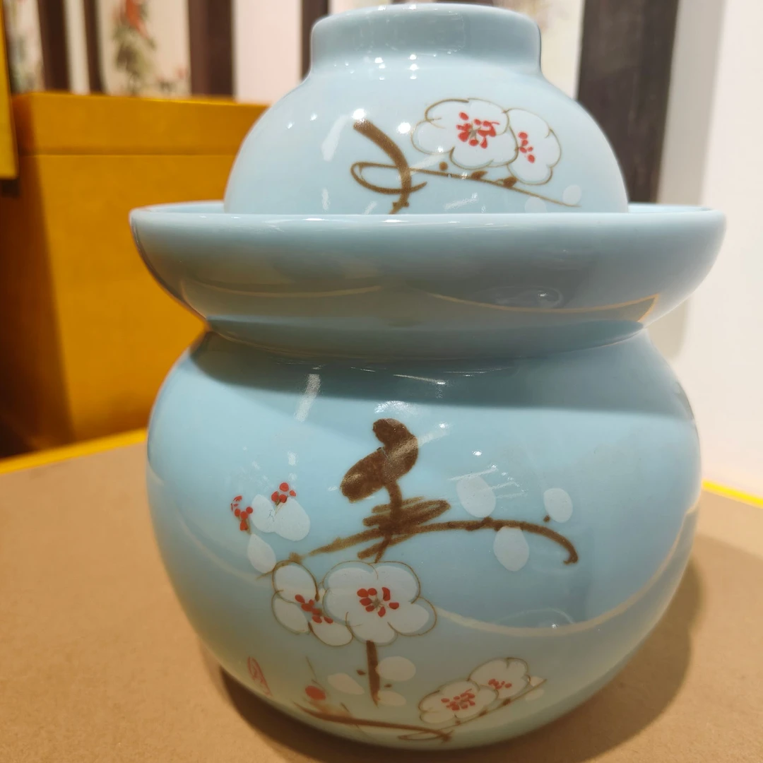 【袁氏瓷业】浅蓝色1斤泡菜坛